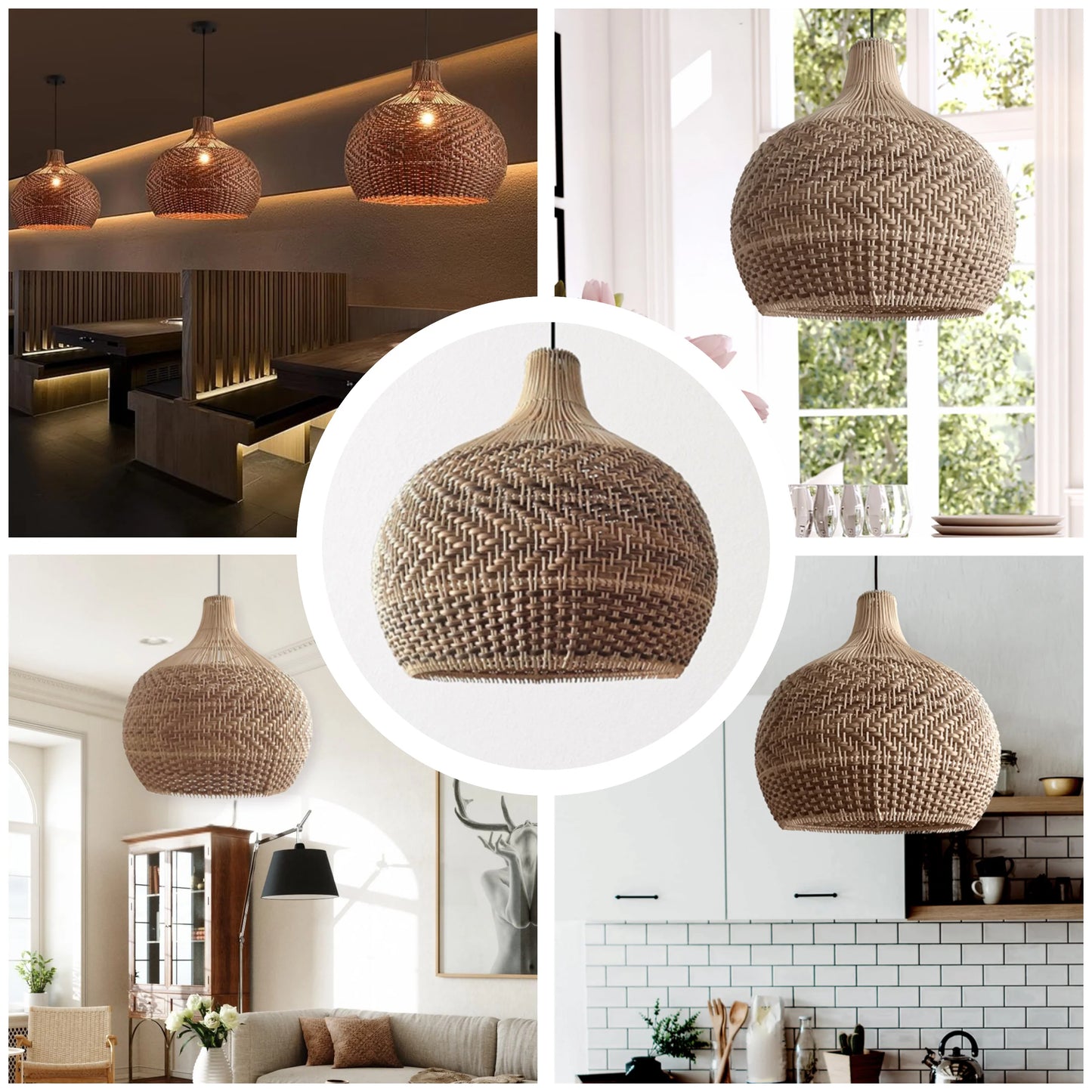 Minimalist Japandi style rattan pendant light for cozy interior decor