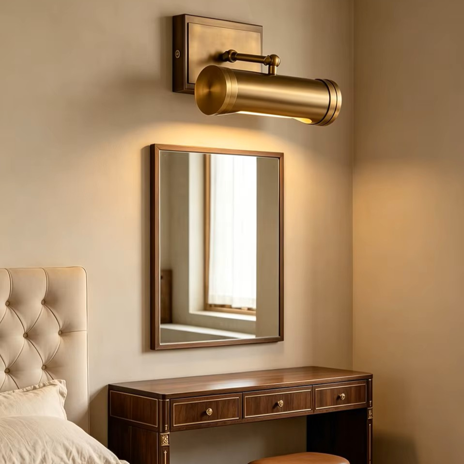 Sleek minimalist copper wall light for modern art display and bathroom vanity mirrors