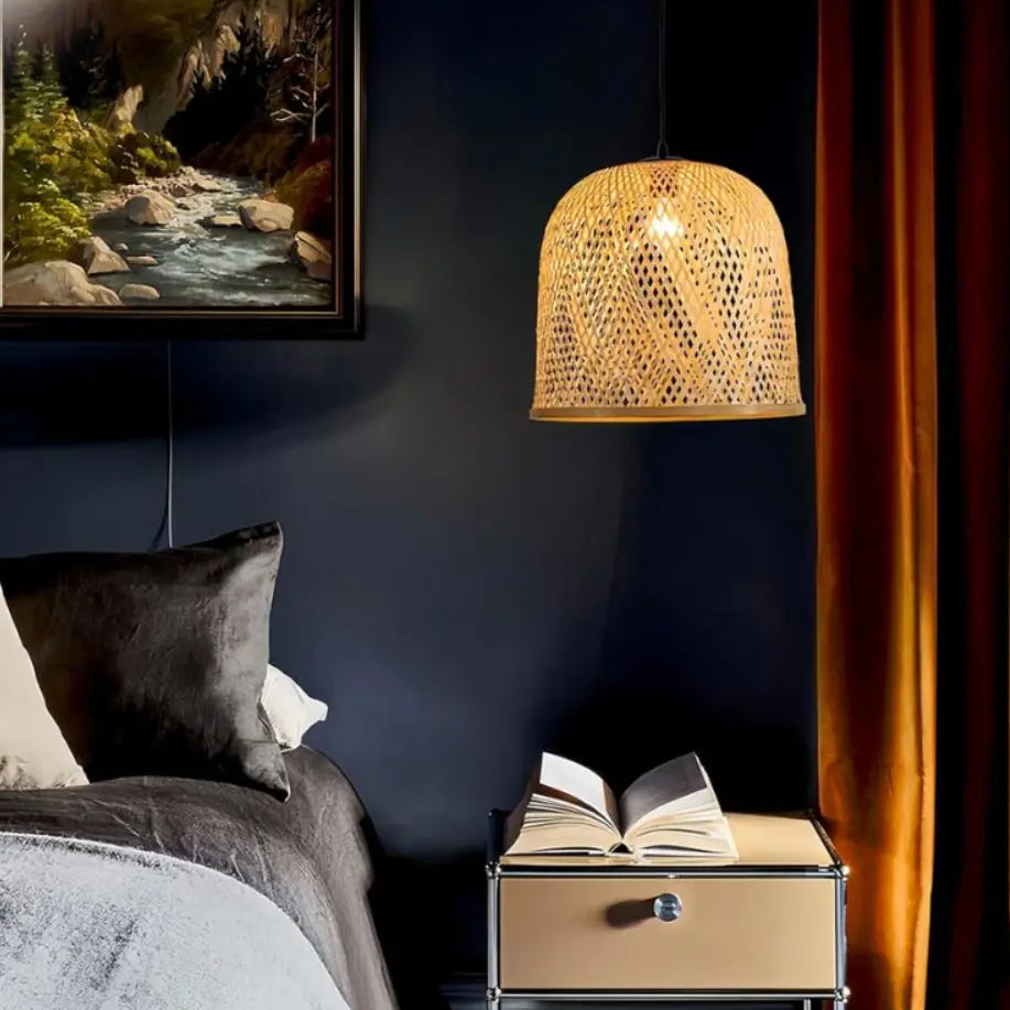 Minimalist Scandinavian style bamboo chandelier for modern and zen-inspired homes.