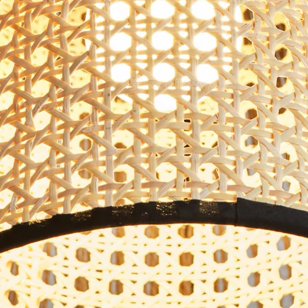 Minimalist two-tier woven rattan pendant light with natural rope finish