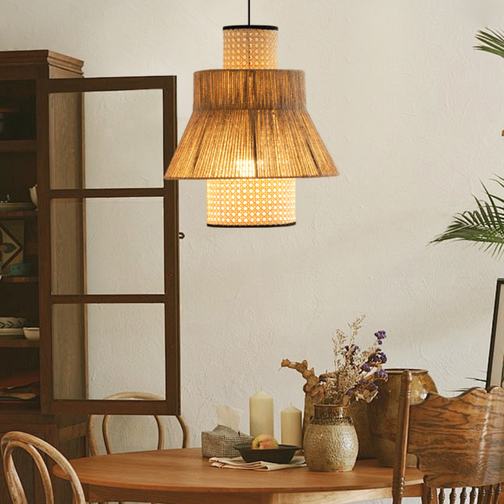 Modern Japandi style rattan webbing hanging lamp for minimalist homes