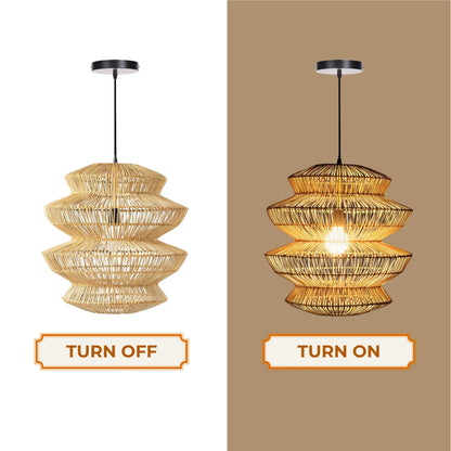 Modern Japandi style tiered rattan chandelier for minimalist living rooms