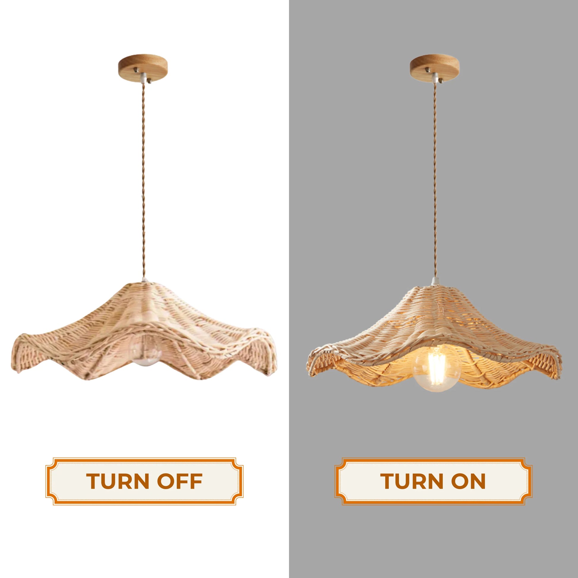 Modern Japandi style wavy rattan pendant perfect for minimalist interior aesthetics