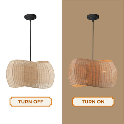 Modern Japandi style woven pendant light perfect for minimalist interior aesthetics