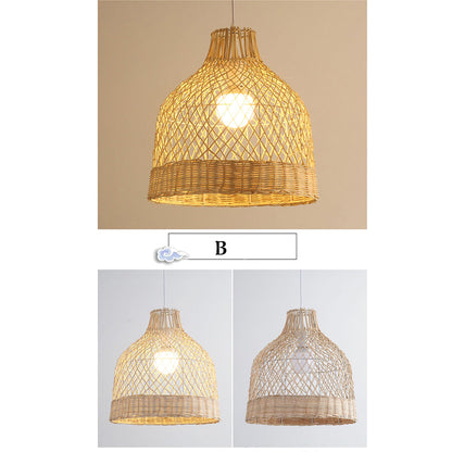 Modern organic teardrop shaped rattan pendant light with intricate weave