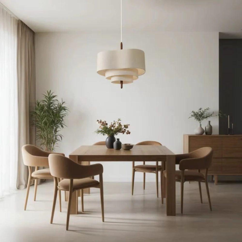 Modern organic shaped layered fabric pendant light fixture