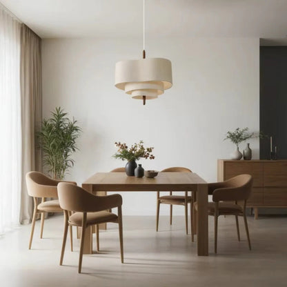Modern organic shaped layered fabric pendant light fixture