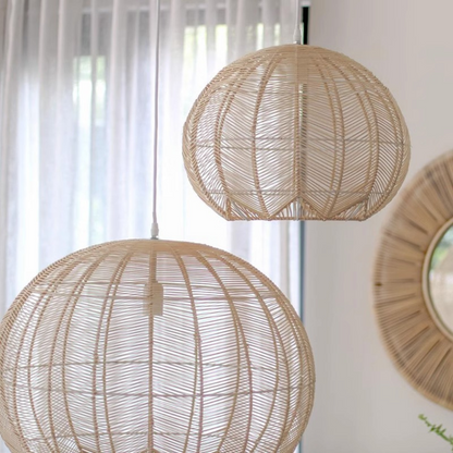 Minimalist Scandinavian decor with a natural woven rattan pendant lamp