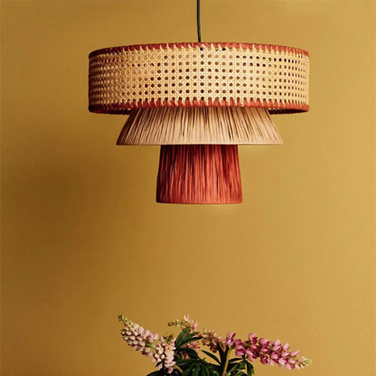 Modern woven rattan chandelier in natural and black