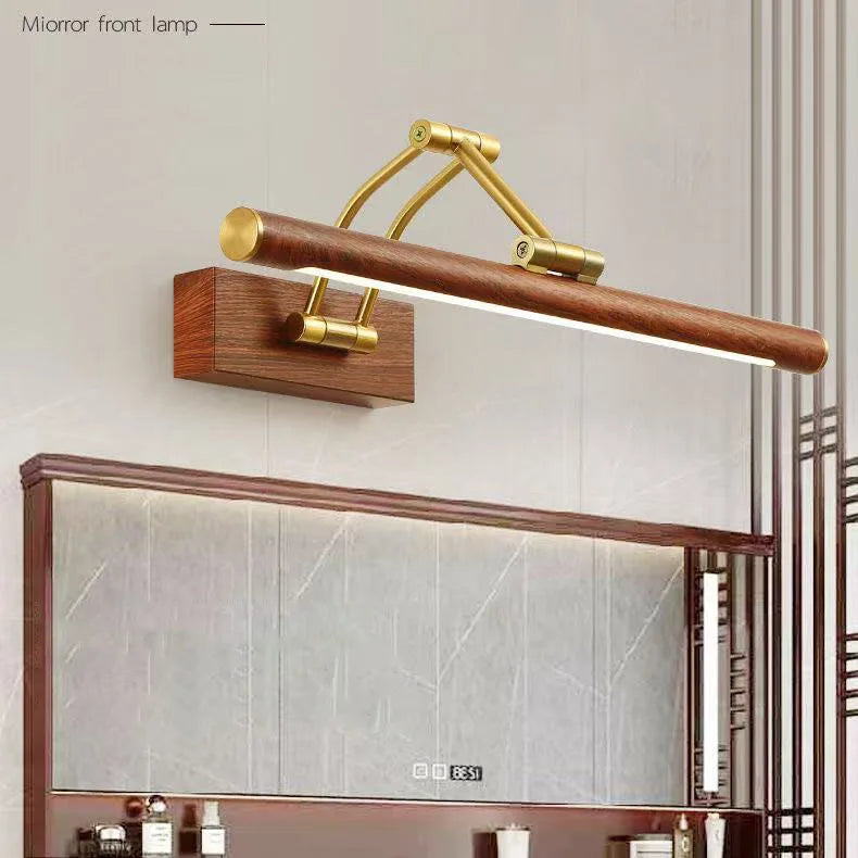 Modern wood and metal mirror light for minimalist bathroom vanity lighting design