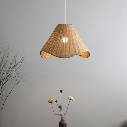 Natural bamboo bell pendant light creating a warm and cozy home ambiance