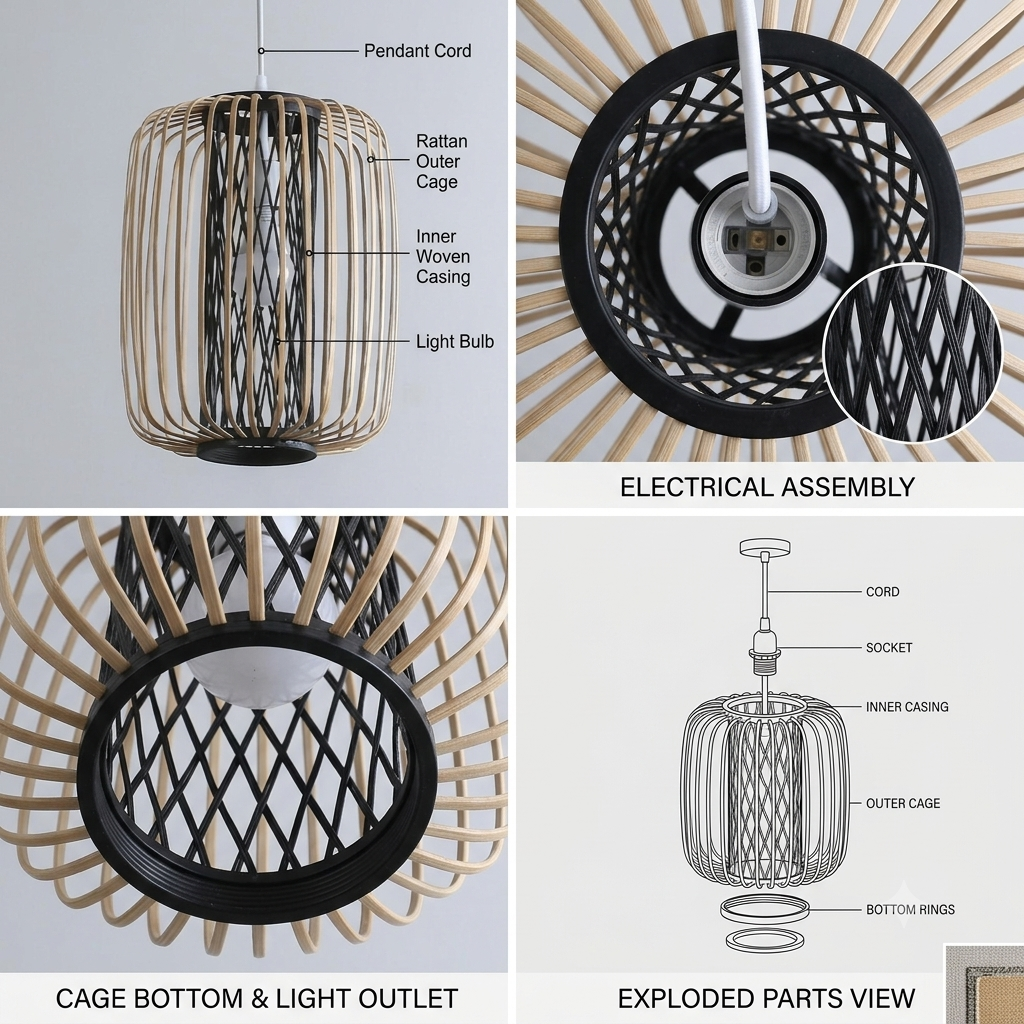 Natural bamboo pendant light, handcrafted for sustainable and healthy interior decor.
