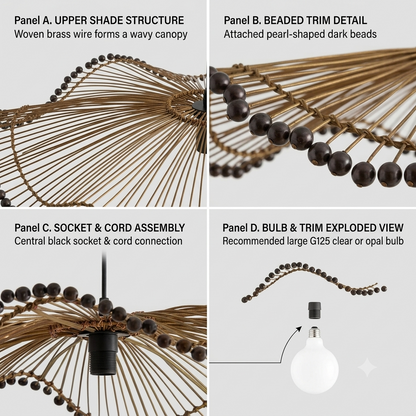 Handcrafted sculptural pendant fixture, organic look for eco-conscious households.