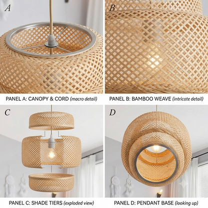 Handcrafted bamboo pendant fixture, organic look for eco-conscious households