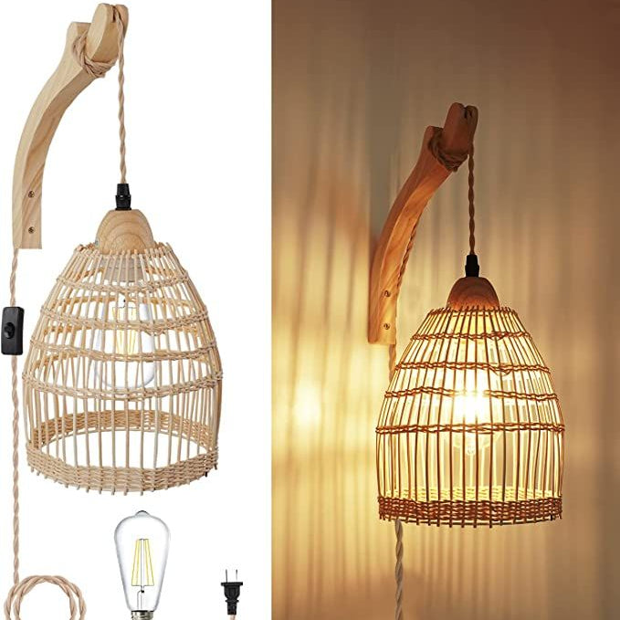 Sustainable rattan wall light for clean eco-conscious display