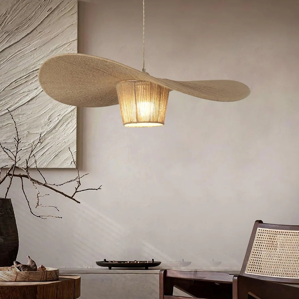 Natural straw-effect dome pendant light showcasing beautiful organic texture