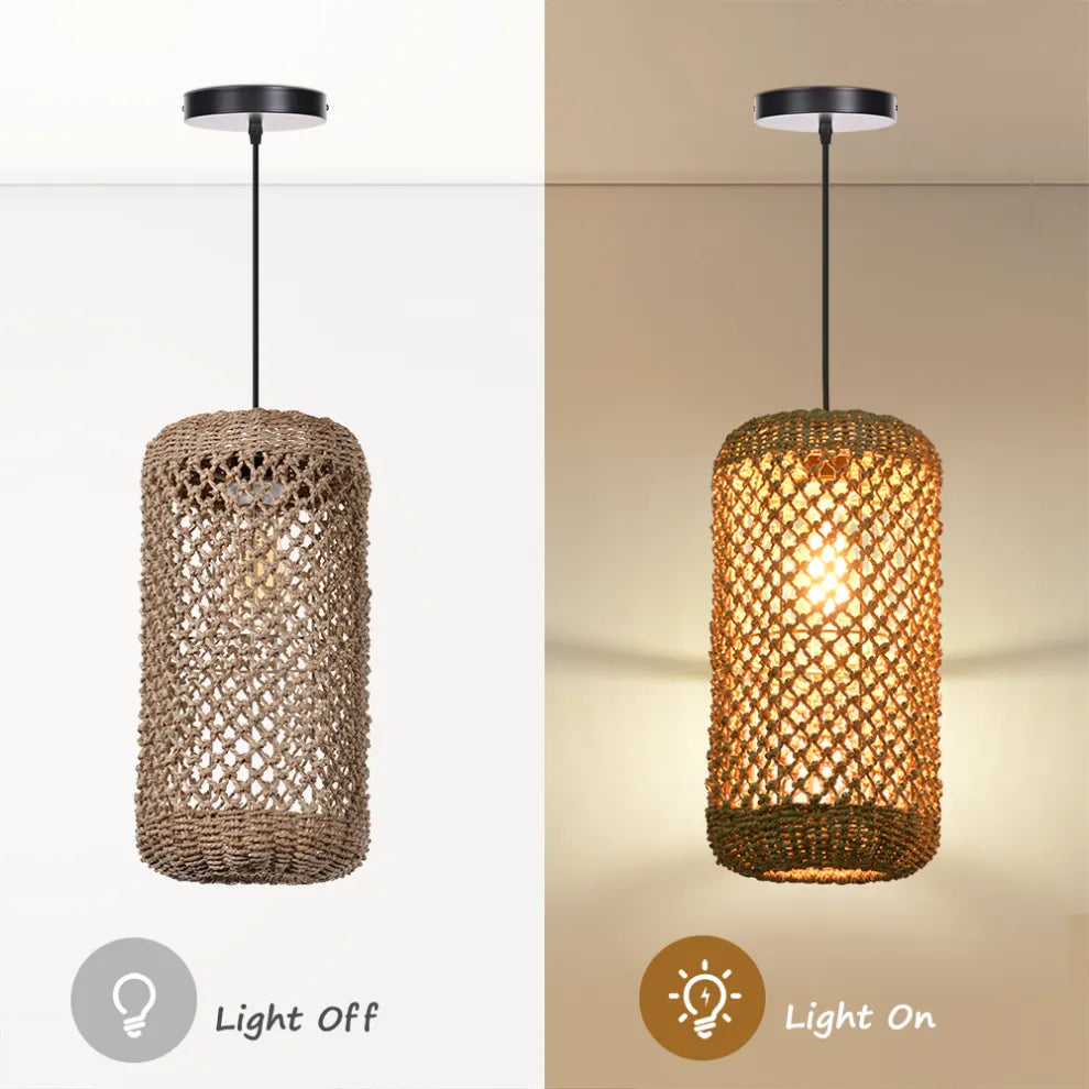 Sustainable natural jute rope hanging lamp with textured net weave