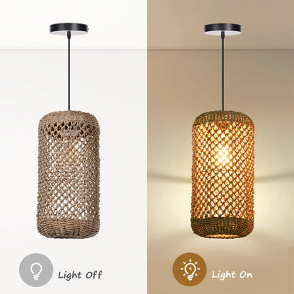 Sustainable natural jute rope hanging lamp with textured net weave