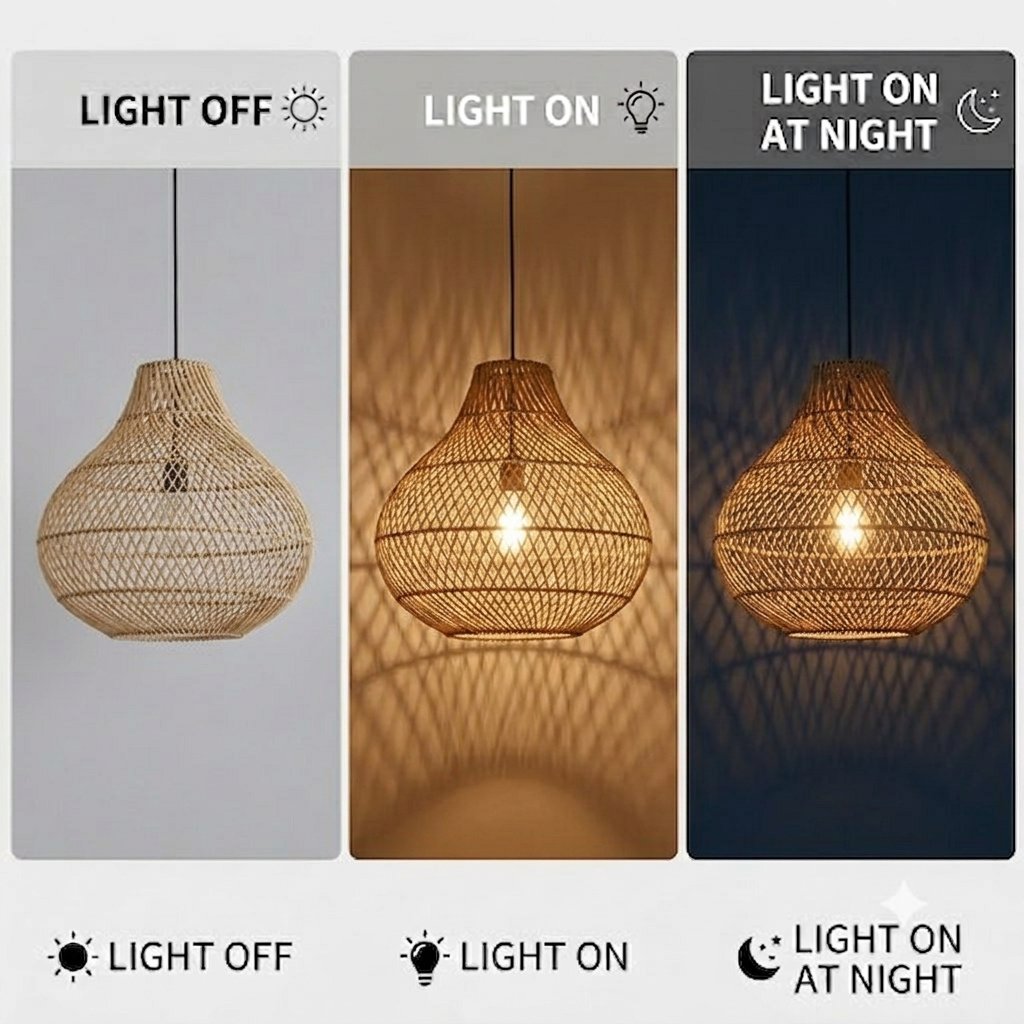 Minimalist Nordic hanging lamp set, elegant rattan design for modern stylish rooms.