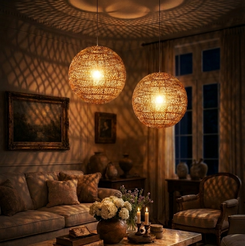 Nordic style decorative rattan pendant light for cozy living room