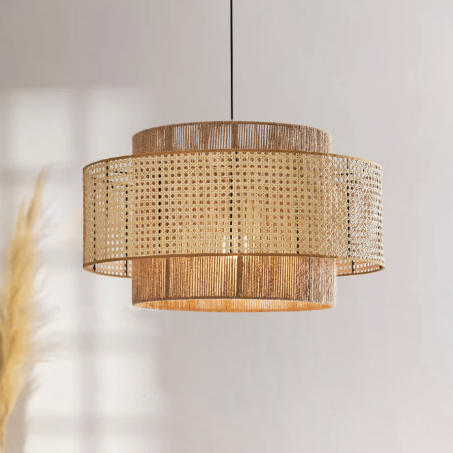 Nordic style woven rattan pendant light fixture