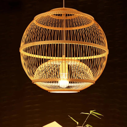 Organic bamboo cage pendant lamp for an elegant and airy home aesthetic
