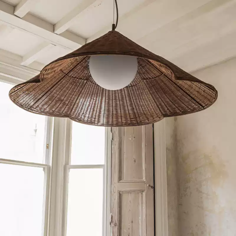 Organic botanical rattan glow pendant, enhancing healthy indoor climate with breathable natural material