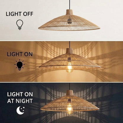 Organic hand-knotted woven wide shade, a plastic-free and truly eco-friendly lighting option.