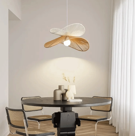 Organic hemp woven pendant for minimalist dining room decor