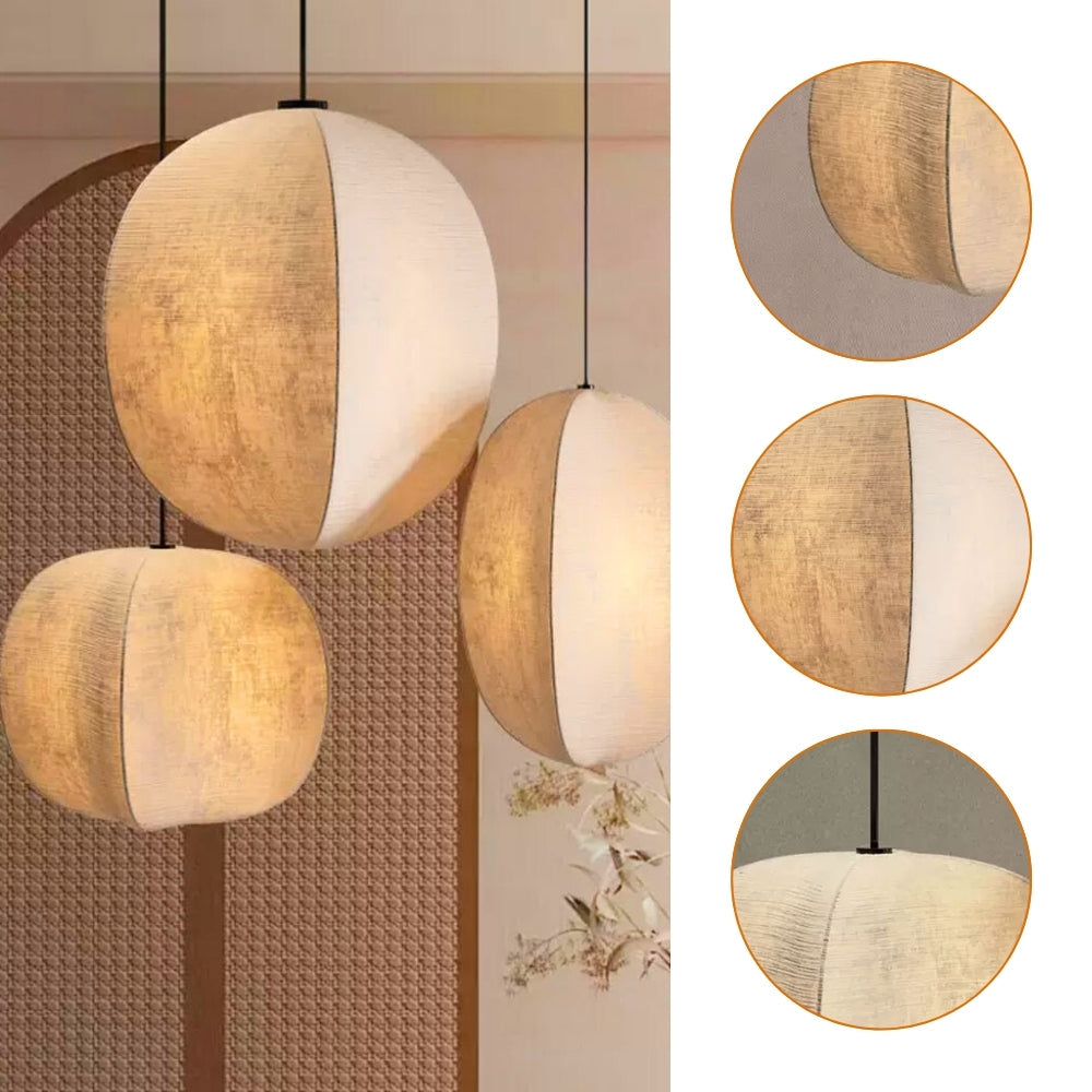 Organic shaped Japandi fabric pendant lamp with soft diffused glow