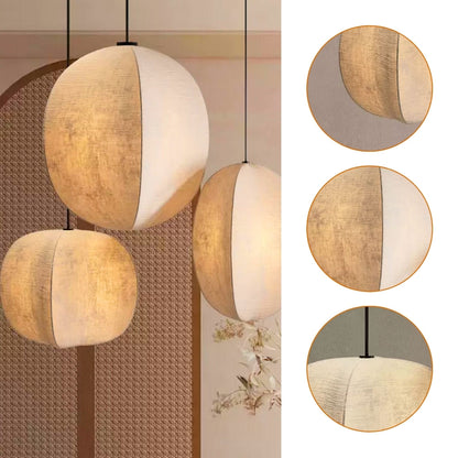 Organic shaped Japandi fabric pendant lamp with soft diffused glow