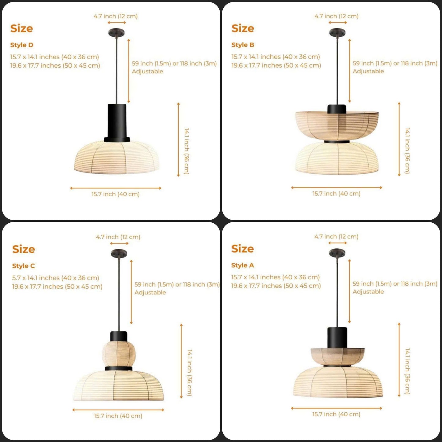 Organic shaped Japandi hanging paper lamp set creating a soft diffused glow