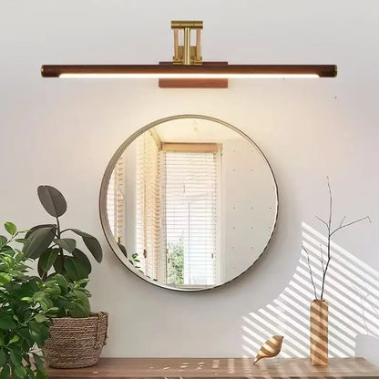 Organic modern wood vanity light with sculptural design for ambient bathroom mirror lighting
