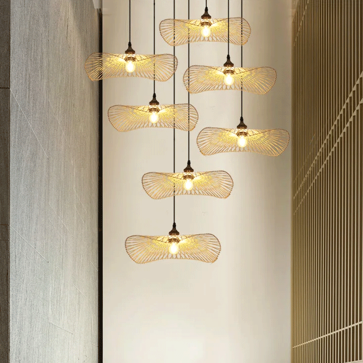 Organic leaf-inspired natural bamboo ceiling light