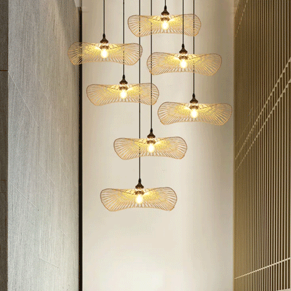 Organic leaf-inspired natural bamboo ceiling light