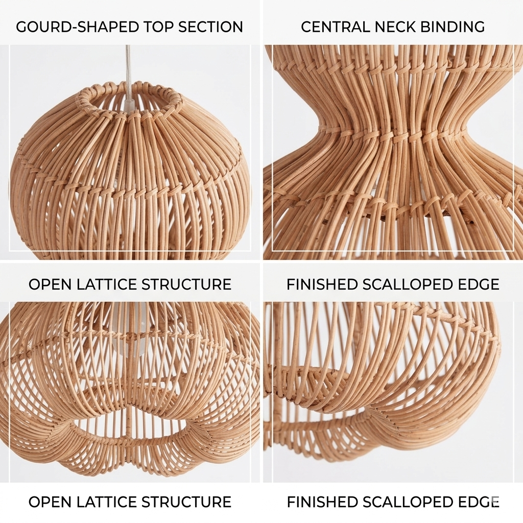 Organic rattan weave ceiling fixture showcasing high-quality natural rattan fiber texture.