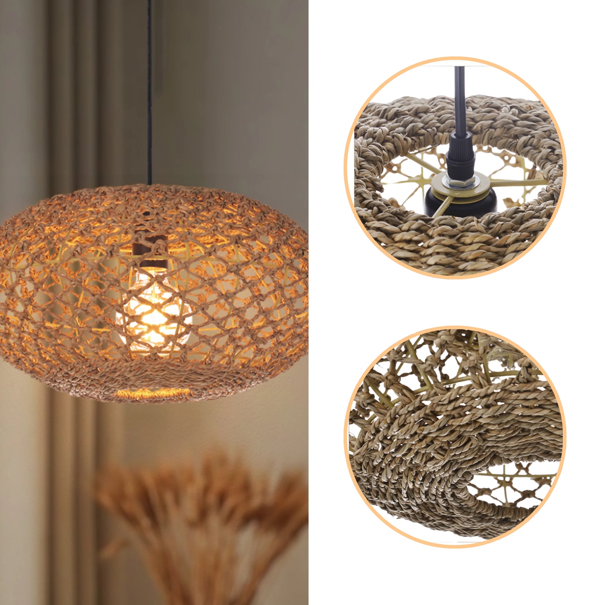 Organic shape seagrass ceiling pendant lamp adding warm, textured lighting