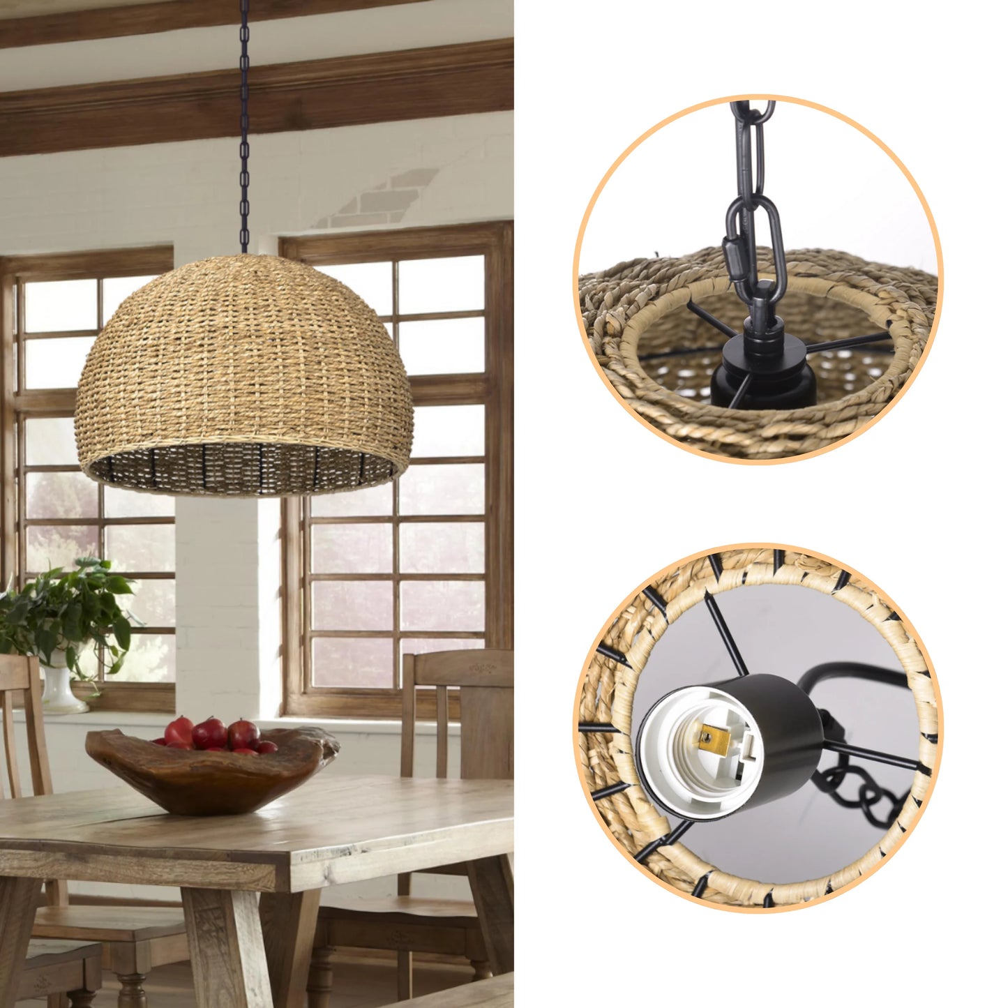 Organic woven dome light fixture adding a natural touch to interior spaces
