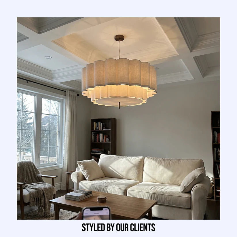 Pendant light crafted from handmade cloth, welcoming guests in your entryway with soft, natural ambient light.