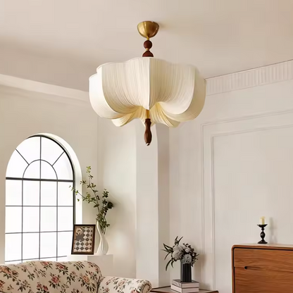 Pendant light in Wabi-sabi style, featuring Wood Mix Cloth, ideal for Living room lighting