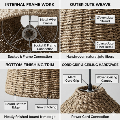 Sustainable dome-shaped pendant light crafted from high-quality jute rope material.