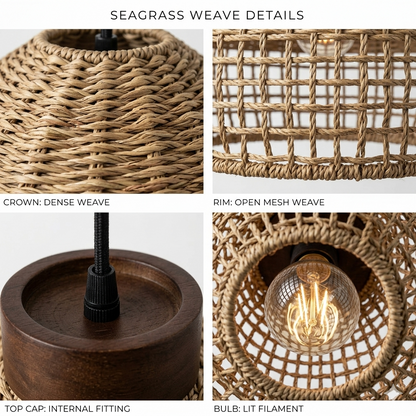 Premium natural seagrass woven shade, 100% biodegradable and eco-friendly ceiling lighting.
