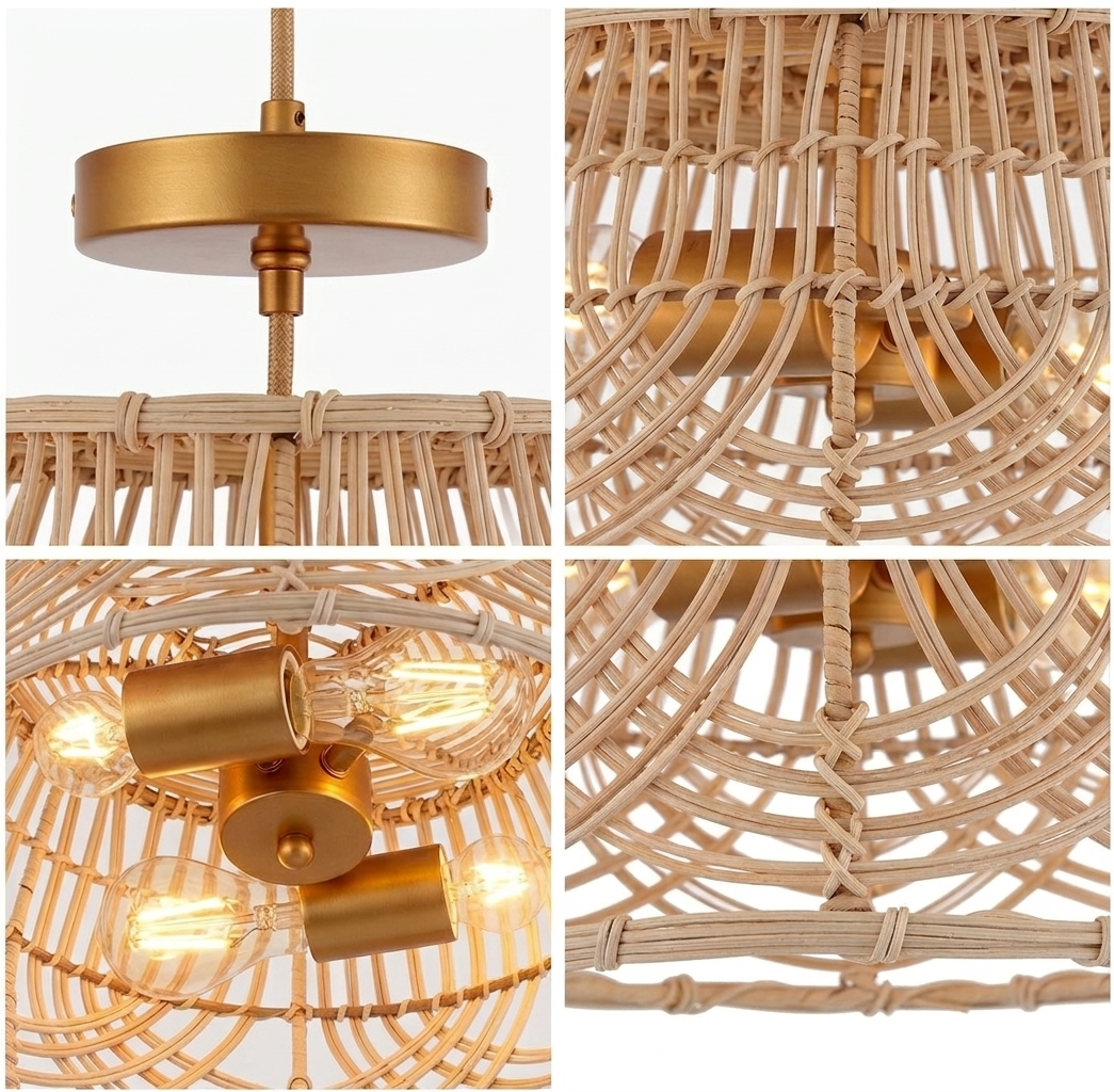 Premium wicker and metal ceiling lamp combining organic rattan weave with a durable metallic mount.