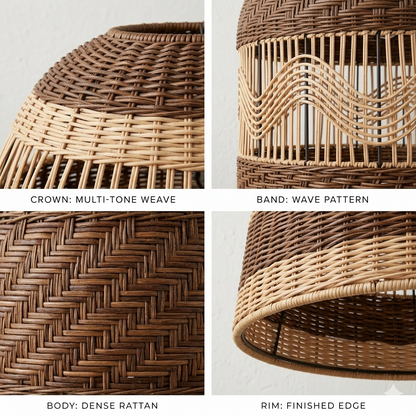 Premium woven rattan bowl shade, a 100% biodegradable and eco-friendly ceiling light.