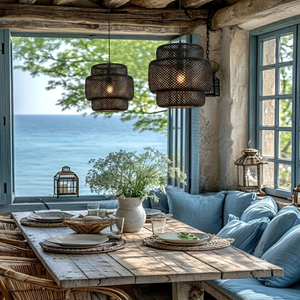 Elegant quiet luxury dining room pendant, natural bamboo for sophisticated meals.