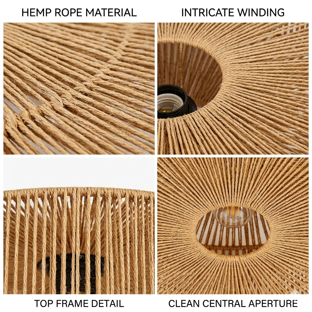 Relaxed luxury hemp rope flush light, a sophisticated and understated organic lighting option for homes.