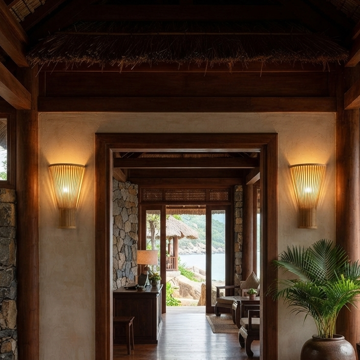 Tropical luxury bamboo hanging lamp for resort atmosphere