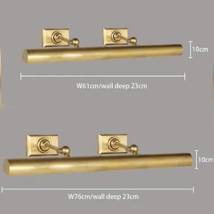 Two gold brass wall-mounted towel bars shown on a gray background with dimension labels: the top bar is labeled W61cm/wall deep 23cm and 10cm height, and the bottom bar is labeled W76cm/wall deep 23cm and 10cm height.