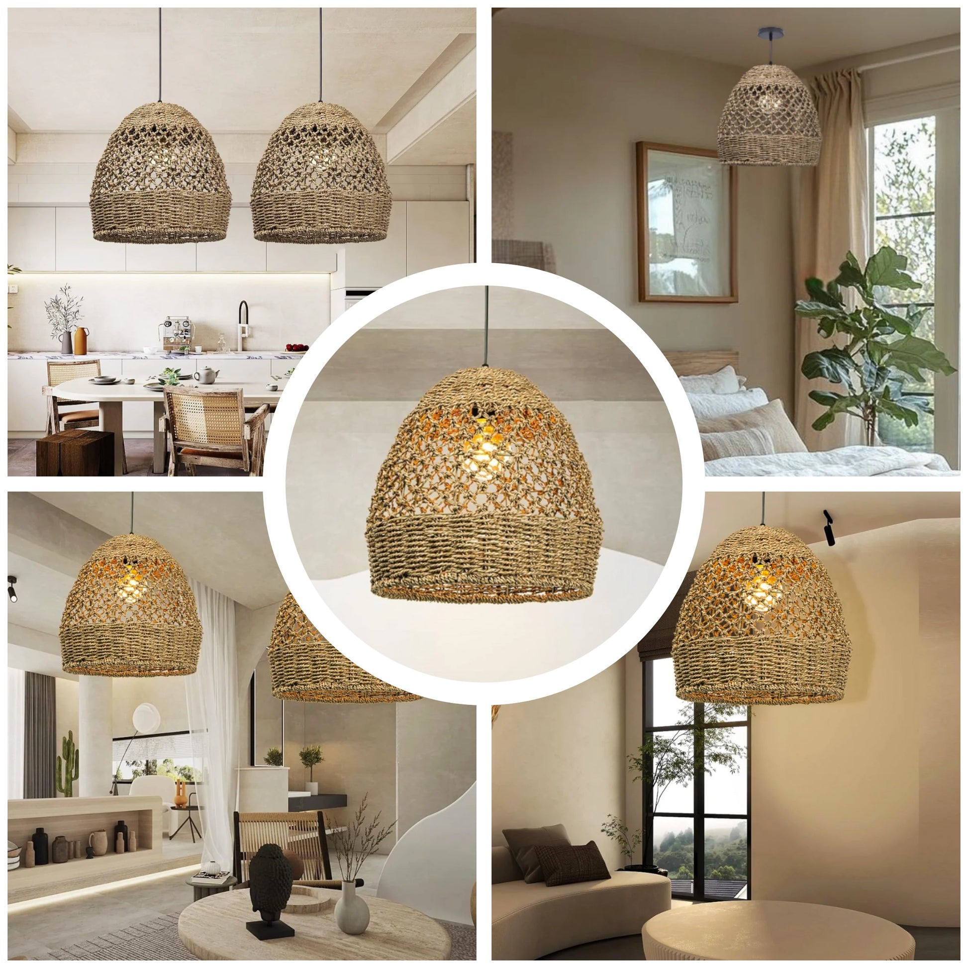 Rustic boho style woven hanging lamp perfect for cozy home interiors
