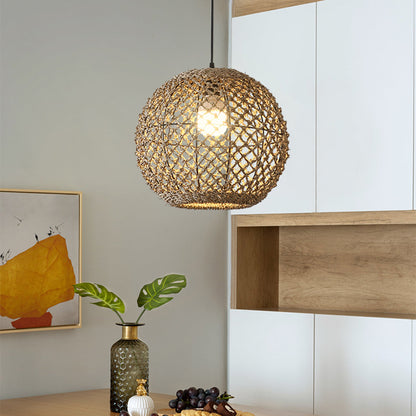 Rustic coastal style net weave pendant lamp for modern home decor